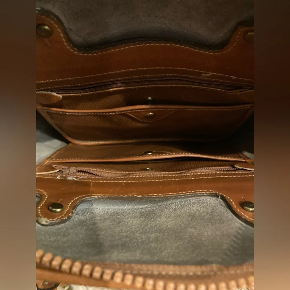 Dooney & Bourke Womens Satchel  BAG Brown Tote Leather Pockets Zip Tag‎ Vintage